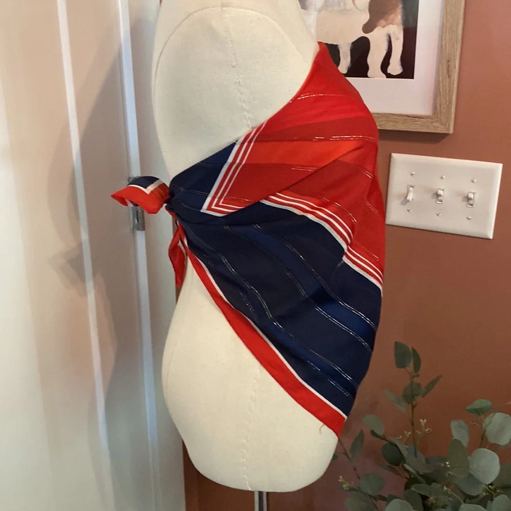 Vintage Marc Aurel Roma red white blue square 31.5 x 31.5 metallic thread scarf